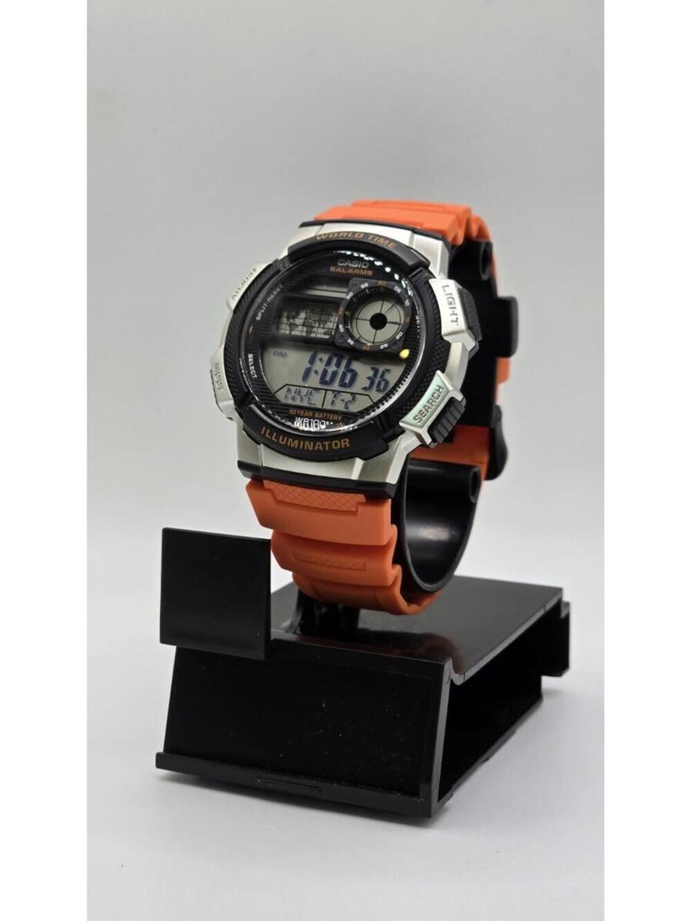 Casio Men’s Digital Watch with Black Dial & Orange Strap - AE1000W-4BV